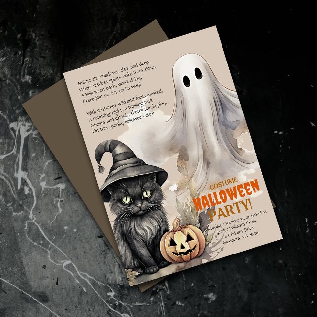Chat Noir | Invitation poétique Éffrayante Ghost H (Elevate your upcoming event with uniquely designed Halloween invitations featuring a spooky poem!)