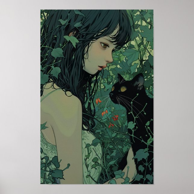 Chat Noir Japonais - Miyazaki Hayao Style Poster (Devant)