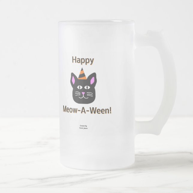 Chat noir Meow-A-Ween Grande Mug de verre givré (Droit)