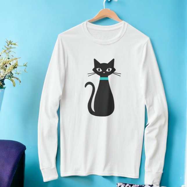 Chat noir Mid-Century Moderne T-shirt à long feutr (Créateur téléchargé)