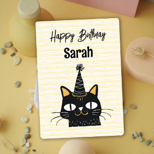 Chat noir mignon amusant Bonne carte d'anniversair