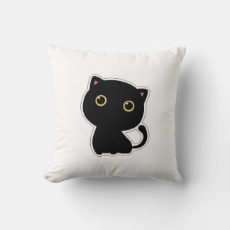 Chat noir mignon aux yeux jaunes coussin