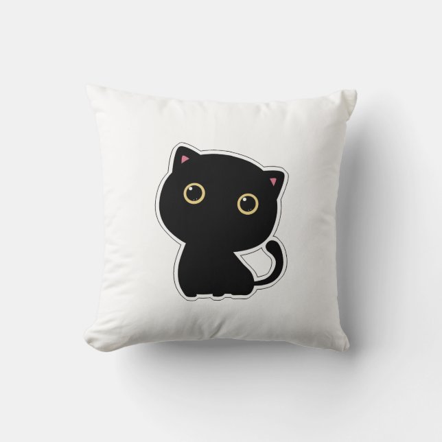 Chat noir mignon aux yeux jaunes coussin (Recto)