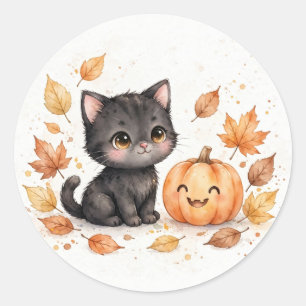 Chat noir mignon avec autocollant Halloween citrou
