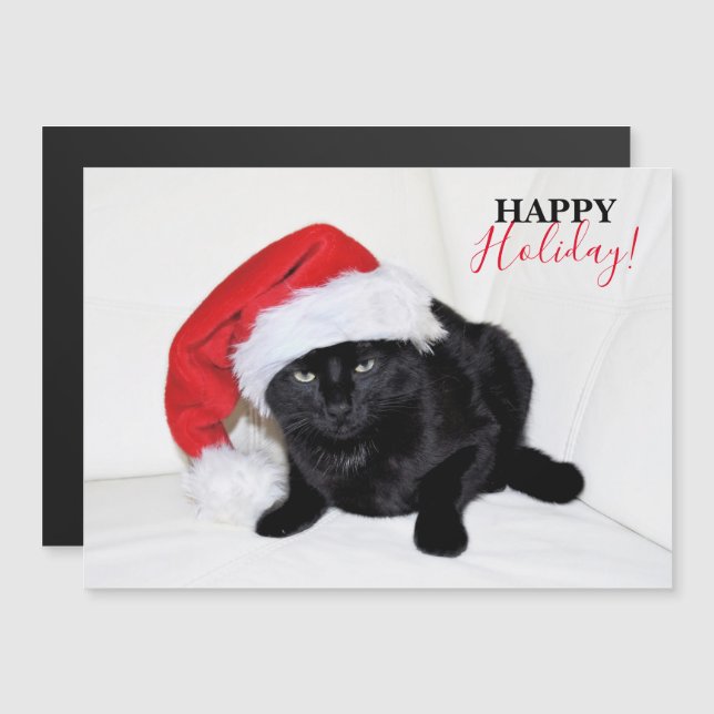 Chat noir mignon avec chapeau de Santa (Devant / Derrière)