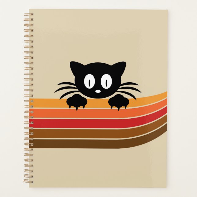 Chat noir mignon avec rayures rétro (Devant)
