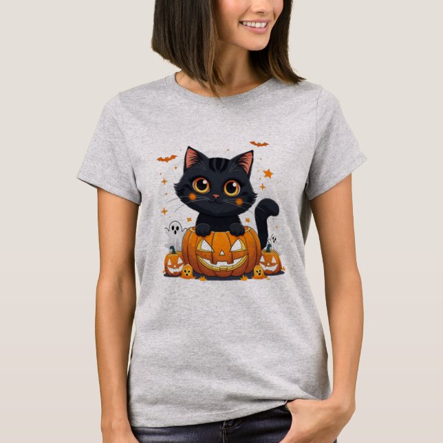Chat noir mignon Halloween T-shirt | Kawaii (Devant)