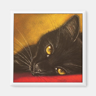 Chat noir paresseux - aimant