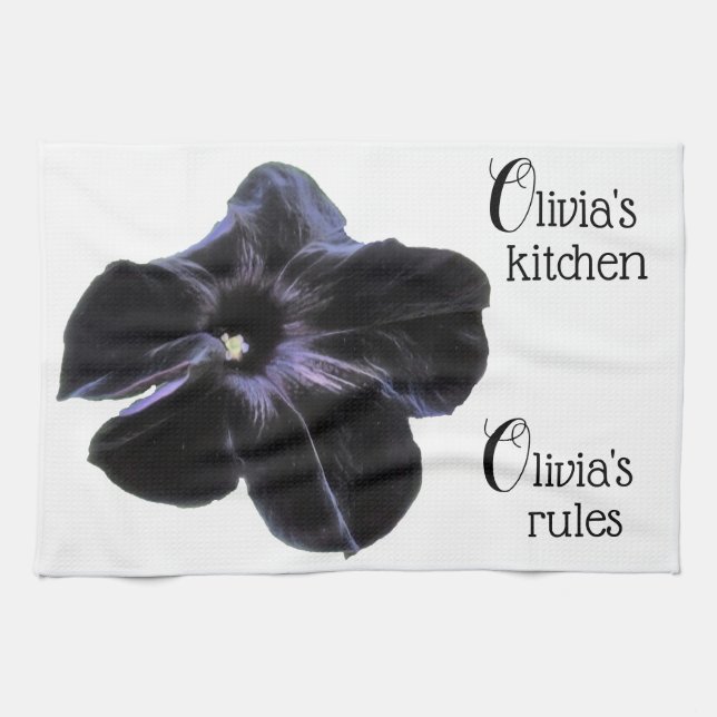 Chat noir Petunia Serviette de cuisine personnalis (Horizontal)