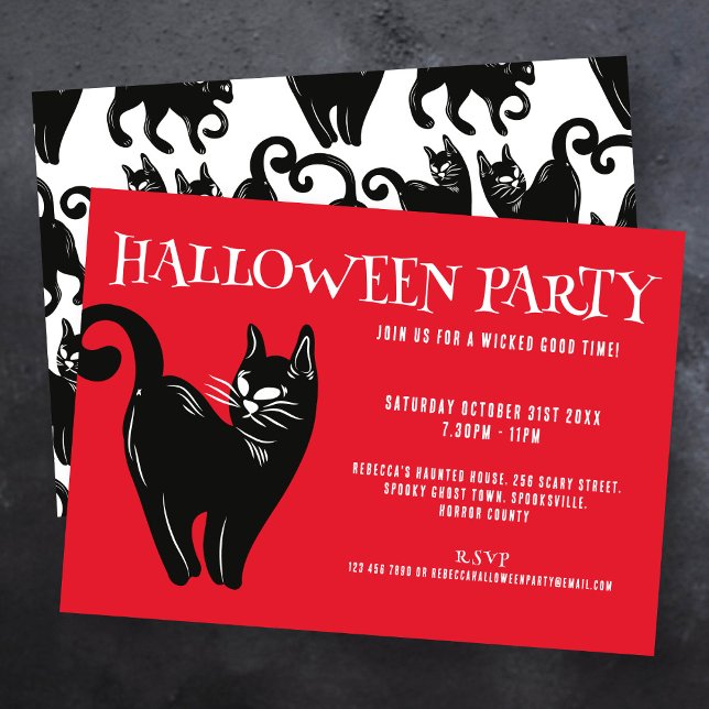 Chat noir Red Halloween Party Invitation (Créateur téléchargé)