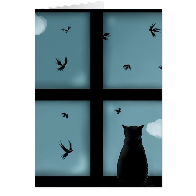 Chat noir regardant la fenêtre le ciel (Devant)