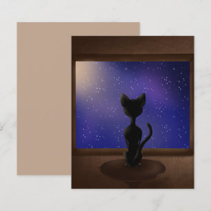 Chat noir regardant par la fenêtre ciel étoilé éto