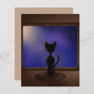Chat noir regardant par la fenêtre ciel étoilé éto