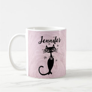 Chat noir rétro atomique Personnalisé café Mug