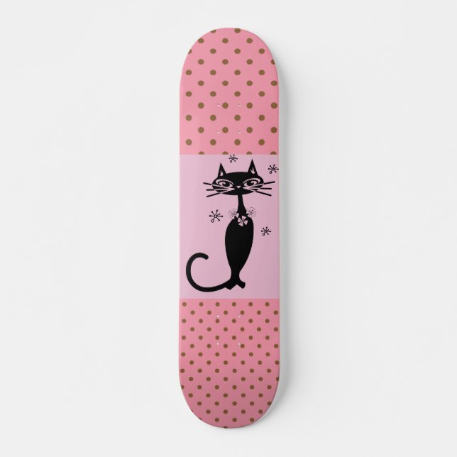 CHAT NOIR RETRO FILLES PINK SKATEBOARD DECK (Devant)