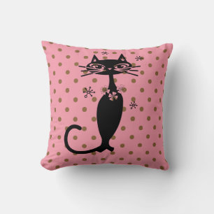 CHAT NOIR RETRO ROSE POLKA COUSSIN