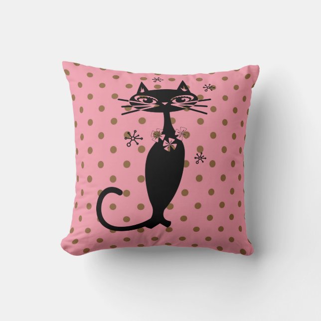 CHAT NOIR RETRO ROSE POLKA COUSSIN (Recto)