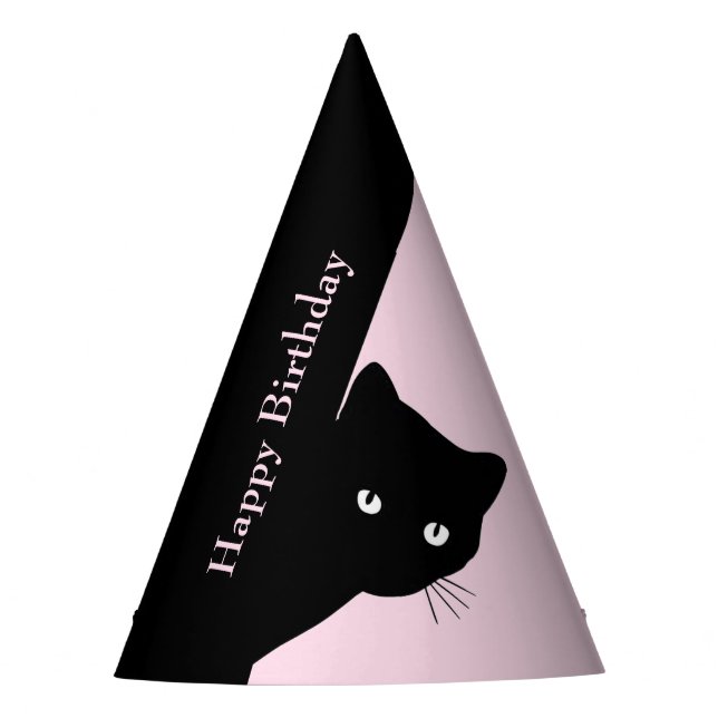 Chat noir rusé Chapeau de fête rose (Devant)