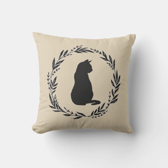 Chat Noir Silhouette Halloween Oreiller d'automne (Recto)