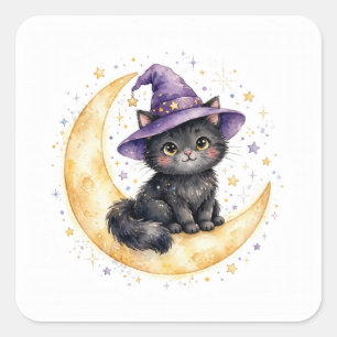 Chat noir sorcière Halloween Autocollant
