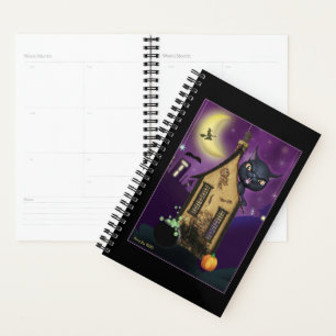 Chat noir sorcière maison Art Day Planner