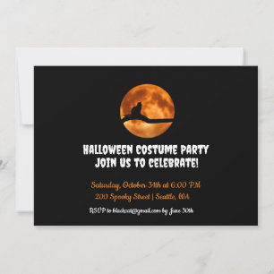 Chat noir sous Orange Lune Halloween Invitation