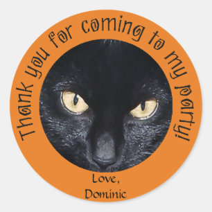 Chat noir Stickers Merci d'Halloween orange