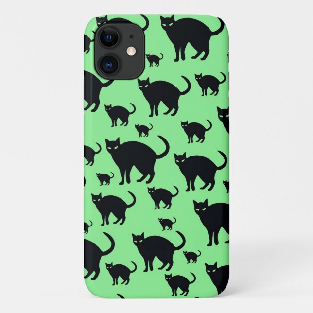 Chat noir sur Arrière - plan vert iPhone / coque i (Dos)