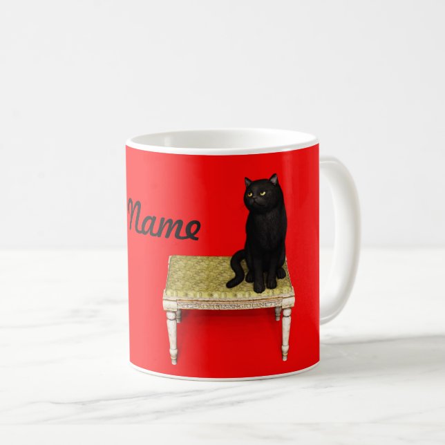 Chat noir sur la tasse de café tabouret (Devant droit)