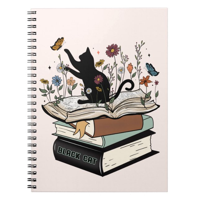 Chat noir sur le livre Funny Chat Carnet (Devant)