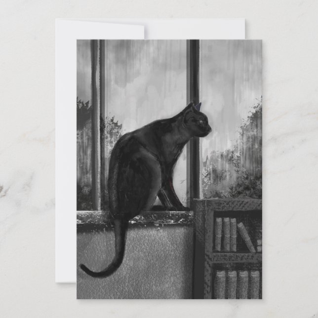 Chat noir sur le rebord de fenêtre - Carte (Devant)
