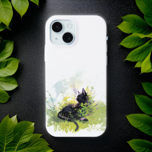 Chat noir sur l'iPhone Grass 15 à peine là Coque