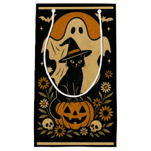 Chat noir sur Sac cadeau Halloween Citrouille - Éf
