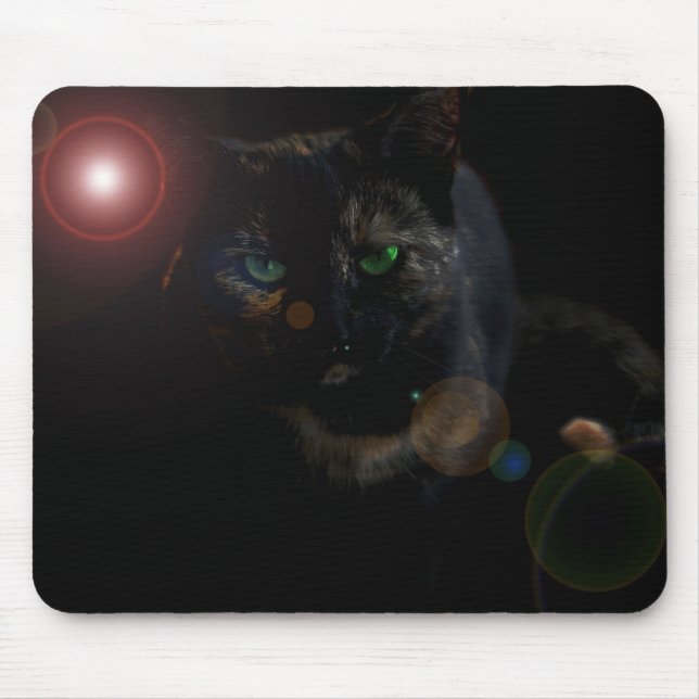 chat noir sur tapis de souris noir (Devant)