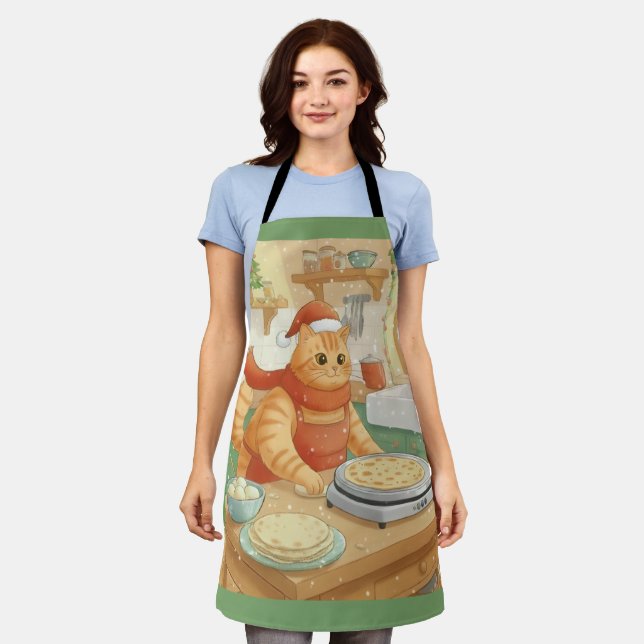 Chat norvégien faisant des lefse de Noël, tablier (Porté)