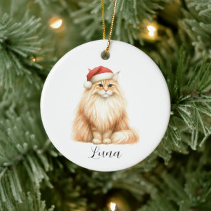 Chat orange aquarelle en ornement de Santa Hat