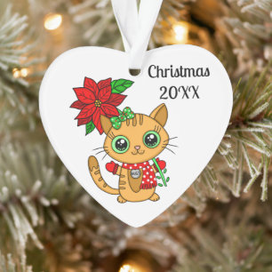 Chat orange personnalisé avec Poinsettia Noël