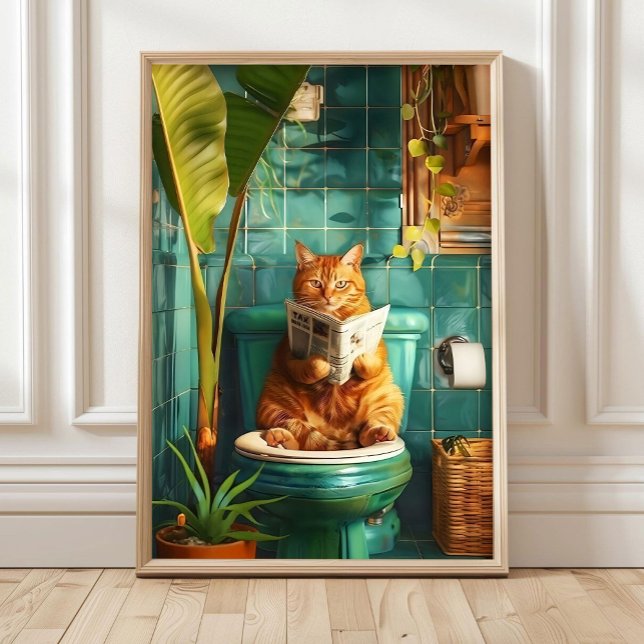 Chat orange sur impression de salle de bain toilet (Créateur téléchargé)
