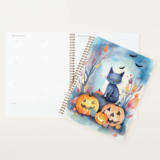 Chat Oriental Bleu Halloween avec des citrouilles  (Devant avec enveloppe)