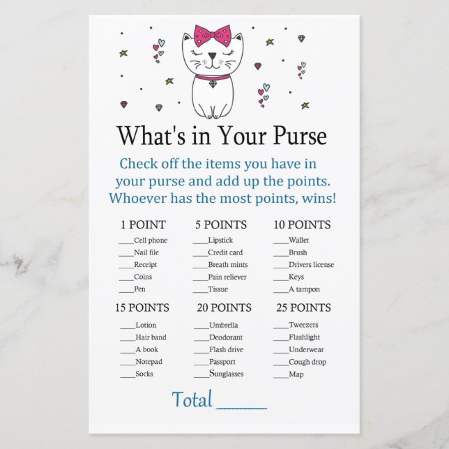 Chat ou chaton Qu'y a-t-il dans votre sac à main (Devant)