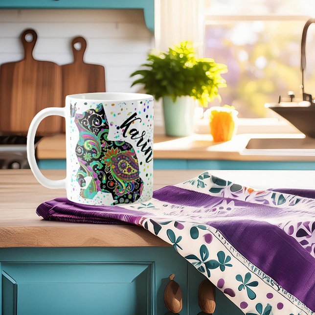 Chat Paisley personnalisé et papillon Coffee Mug (Créateur téléchargé)