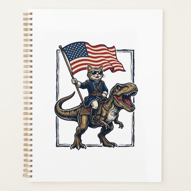 Chat Patriotique à Cheval sur un Dinosaure Design  (Devant)