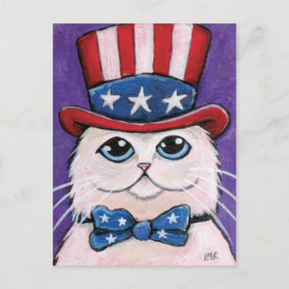 Chat Patriotique Blanc Perse | Carte postale 4 jui