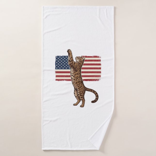 Chat patriotique Drapeau américain Design vectorie (Serviette de bain)
