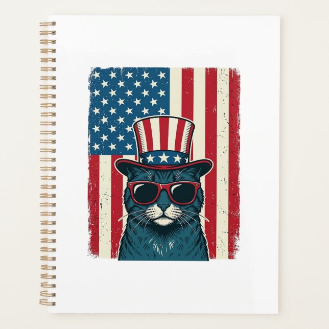 Chat Patriotique Drapeau Gravure Vintage Design de (Devant)