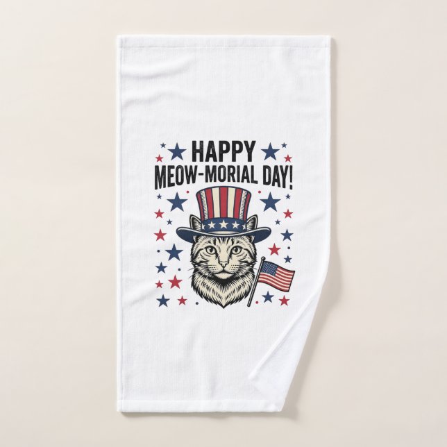 Chat Patriotique Meow-morial Day Design Vector Vin (Serviette à main)