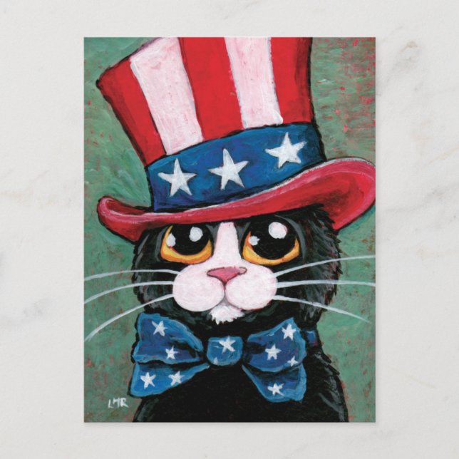 Chat Patriotique Tuxedo | Carte postale 4 juillet (Devant)
