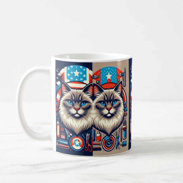 Chat patriotique US Drapeau Mug - Feline mignon Am (Gauche)