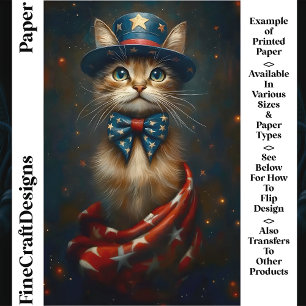 Chat patriotique USA, nœud papillon haut de forme 
