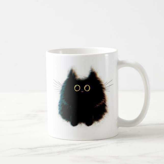 Chat pelucheux drôle sur la tasse de café (Droite)